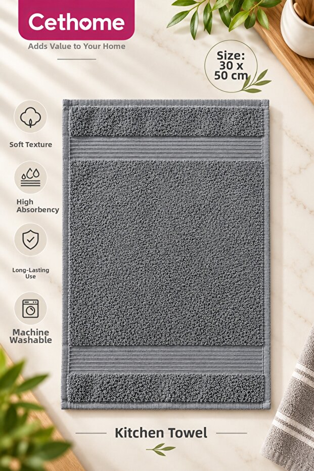 Çethome 30X50 Anthracite Color Luxury Kitchen Towel