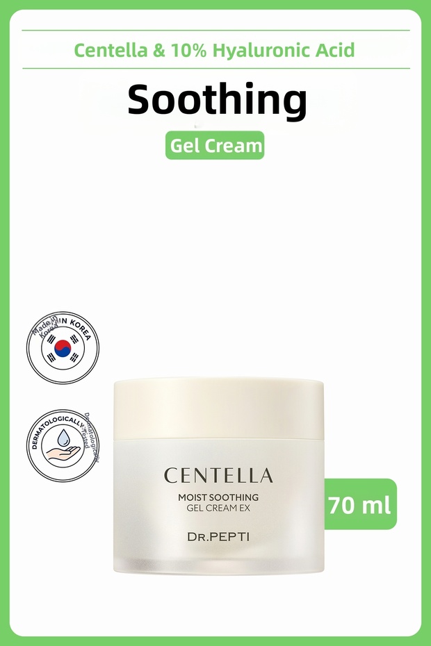Centella Moist Soothing Gel Cream Ex | 72% Centella 10 Type Hyaluronic Acid Panthenol-Containing Soothing and Intensive Moisturizing Gel Face Cream 70 ml