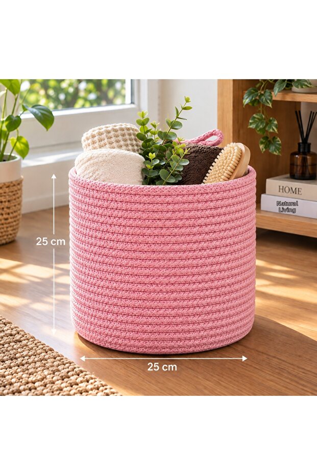 25X25 cm Knitted Rope Basket – Decorative Multi-Purpose Storage and Organizer Basket