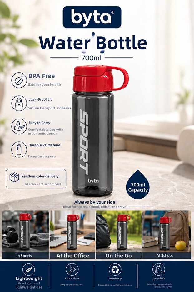 700 ml Sports Water Bottle – with Locking Lid, Leak-Proof, Bpa-Free