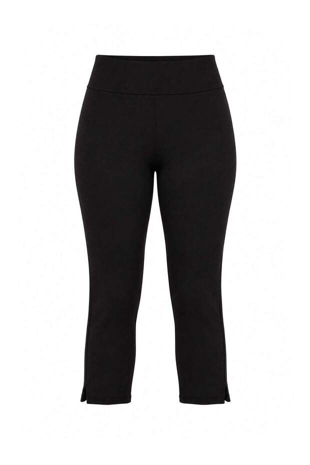 Siyah Dalgıç/Scuba LYCRA® ADAPTIV™ Yırtmaçlı Kapri Boy Örme Spor Tayt THMAW27TY00017