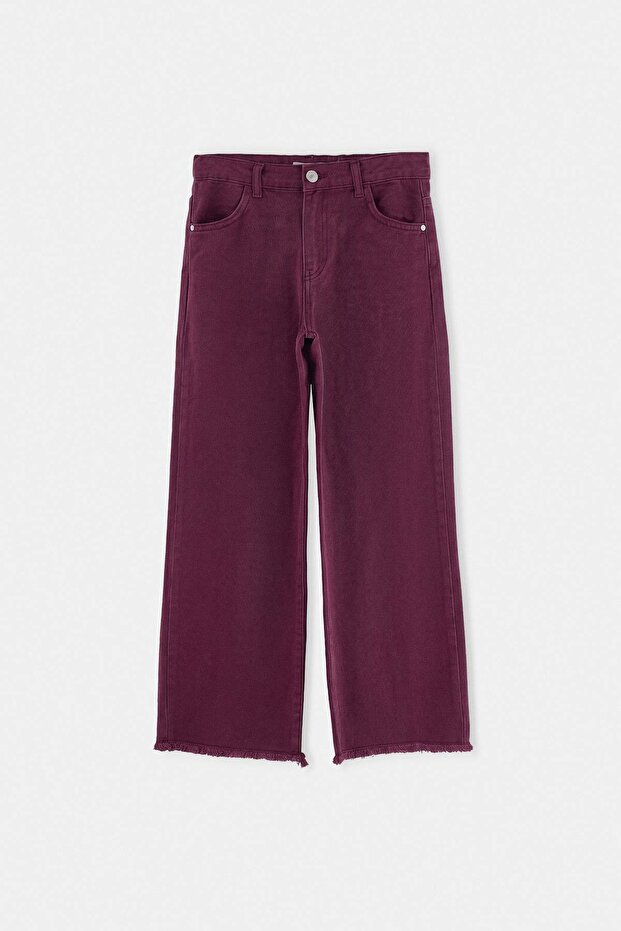 Bordo Kız Çocuk Düz Denim Pantolon TKDAW26PL00003
