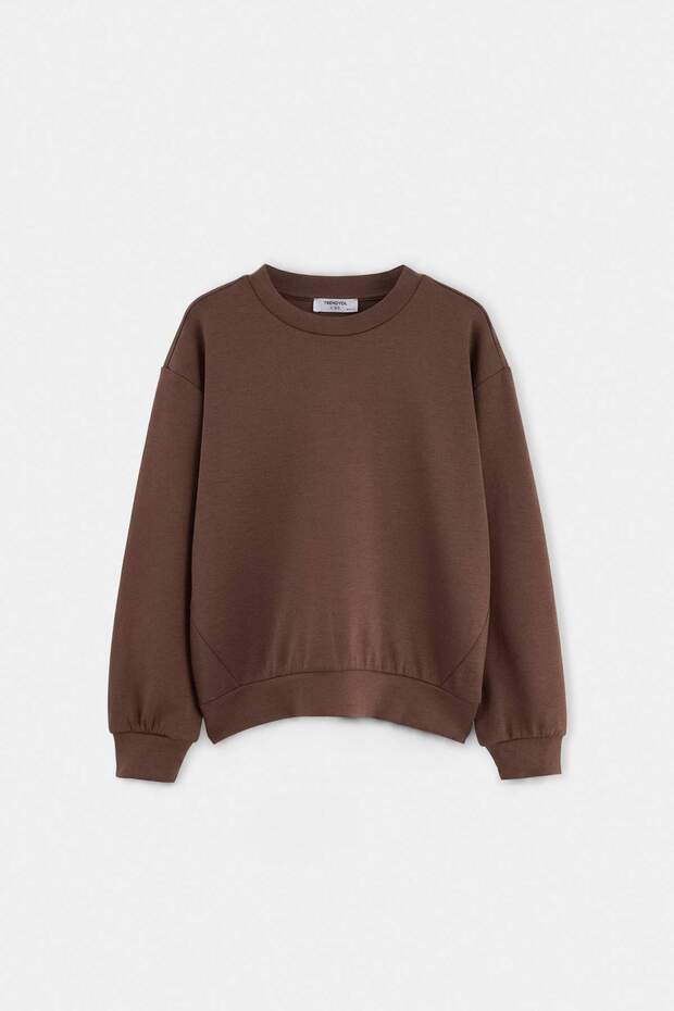 Light Brown Girls' Plain Knitted Sweatshirt Tkdaw27Sw00072