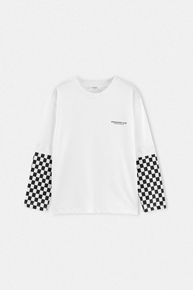 White Plaid / Checkered Knitted T-Shirt Tkdaw27Ts00020
