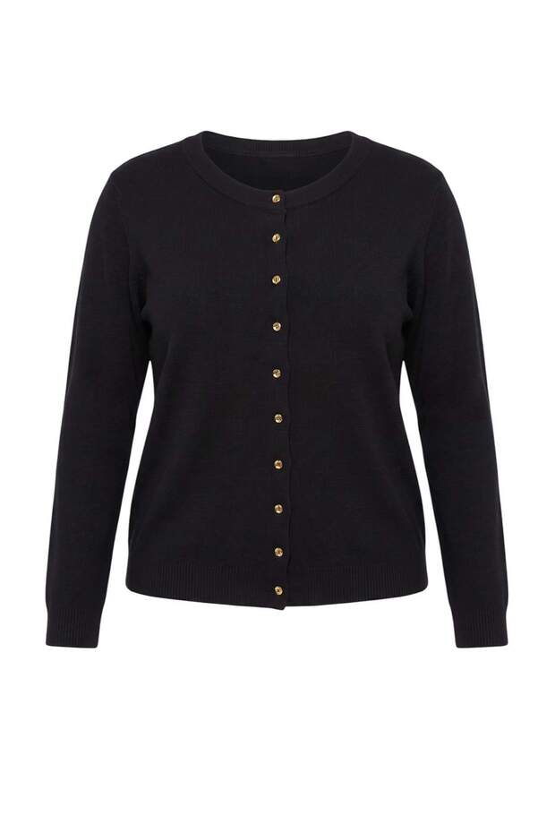 Wardrobe Essentials Siyah Düğme Detaylı Pamuklu Basic Triko Hırka TBBAW26AV00042