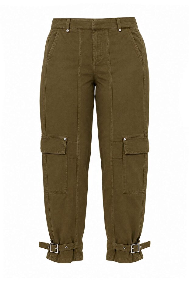 Haki Cep ve Paça Detaylı Yüksek Bel Barrel Jeans TWOAW27JE00222