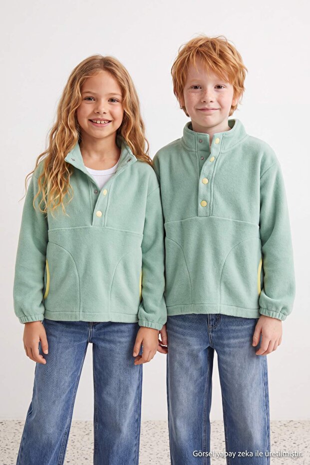 Mint Unisex Kids Plain Fleece Plush Knitted Sweatshirt Tkdaw26Sw00058