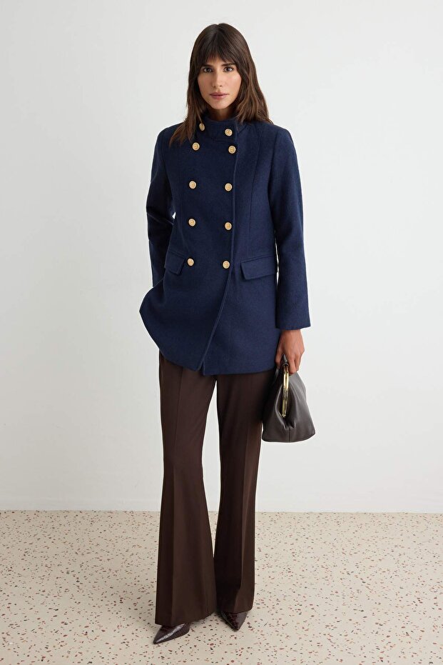 Navy Blue Fitted Coat Twoaw27Kb00036