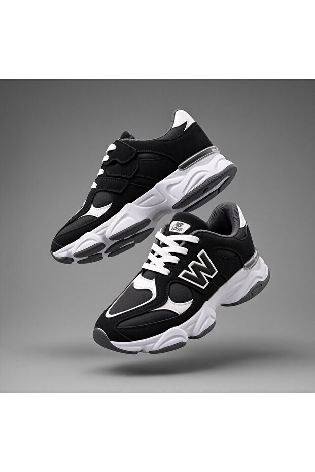 Children's High Sole Hidden Velcro and Lace-Up Sneaker Shoes-Black