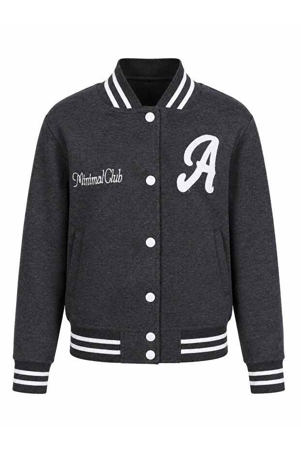 Buttoned a Print 3 Thread College Smoked Boys' Sweatshirt 8088