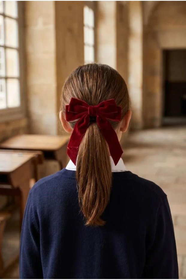 Velvet double bow automatic hair clip - red