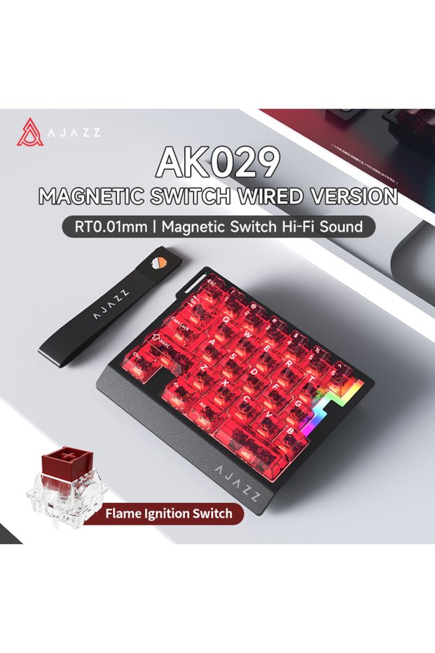 Flame lgnition-Red AK029 Wired One-Handed Gaming Keyboard HE Magnetic Switch 29 Key RGB