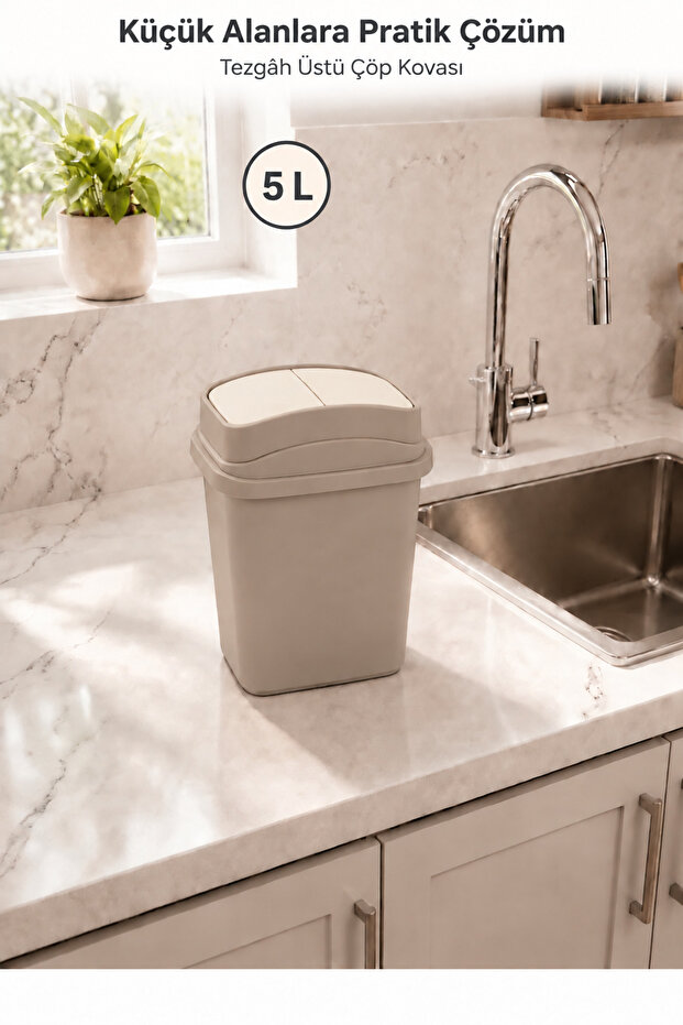 5 Liter Trash Can with Swing Lid White Compact Trash Bin for Kitchen, Bathroom, and Office