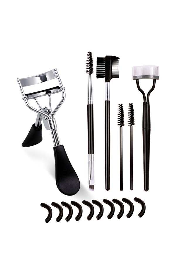 A1-4 Portable Eyelash Curler with 10 Silicone Pads & 1 Double-ended Spiral Eyelash Brush & 1 Eyelash