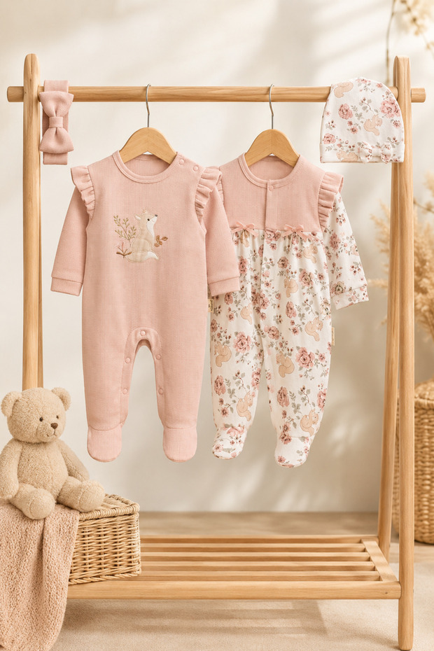 Baby Girl Romper Embroidered Ruffle Sleeves and Patterned Snap Romper Stylish Comfortable Cotton