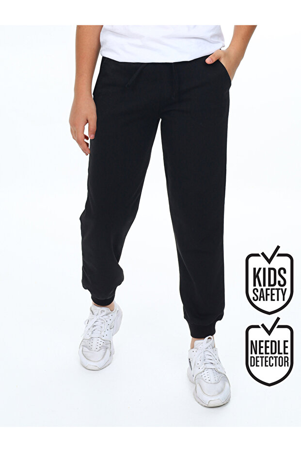 Unisex Girls Boys Black Basic Sweatpants