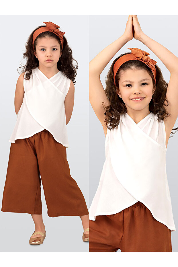 Besuto Girls' Woven Summer Blouse Capri Pants Set