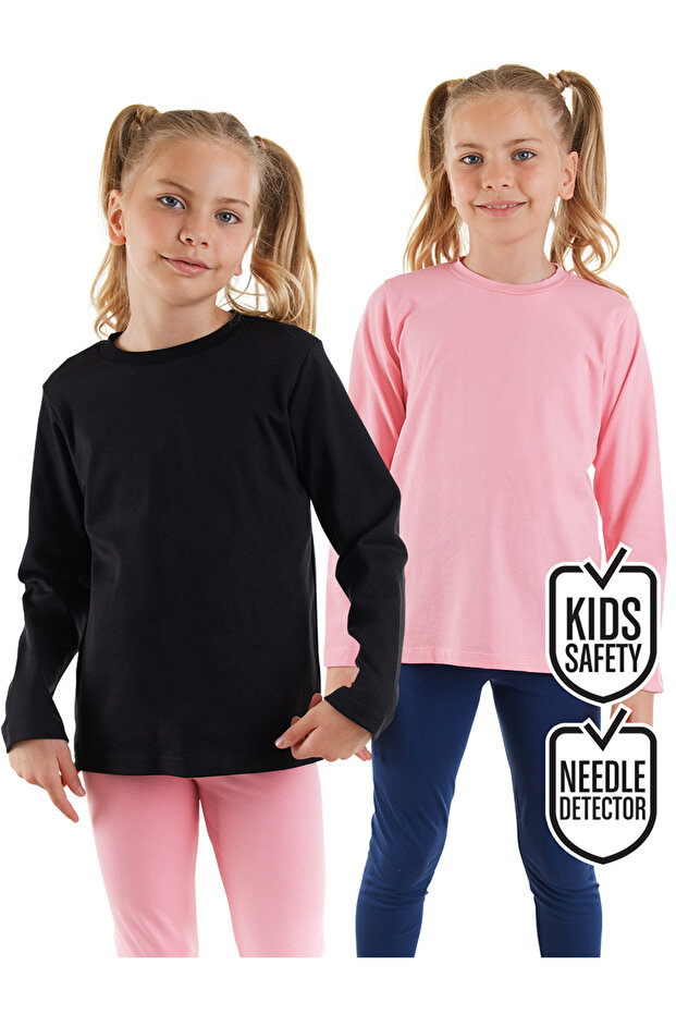 Girl's Cotton Black-Pink Long Sleeve 2-Pack T-Shirt 3-8 Years