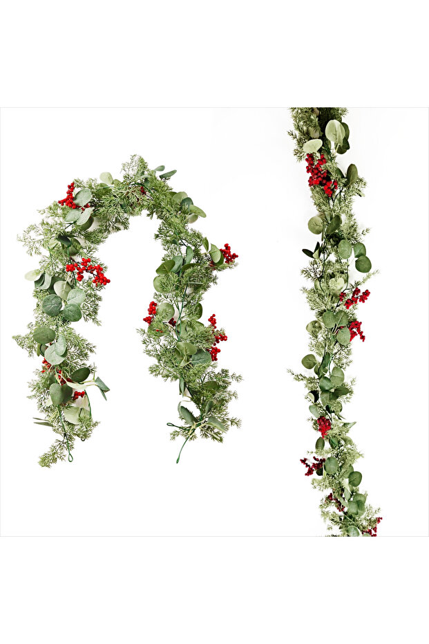 green 5.9-Foot Christmas Eucalyptus Wreath with Red Eucalyptus Berries - Perfect for Front Doors, Fi