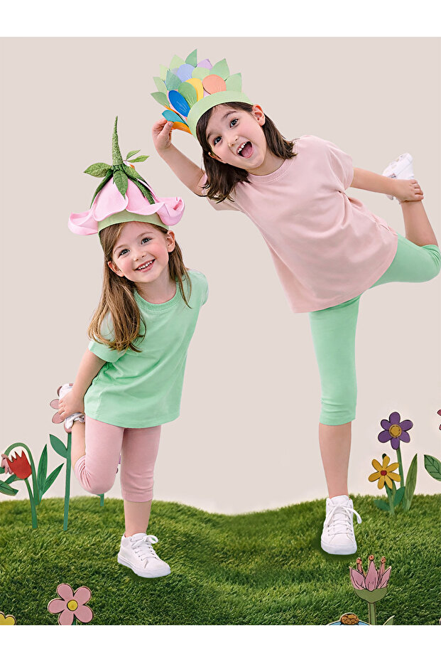 Girls' Leggings 2-Pack Cotton Pink and Mint Leggings Summer