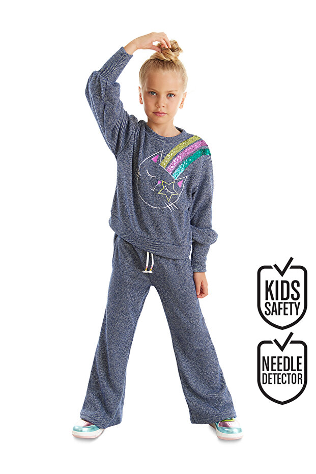 Sequined Shiny Cat Girl's Knitwear Tracksuit Set
