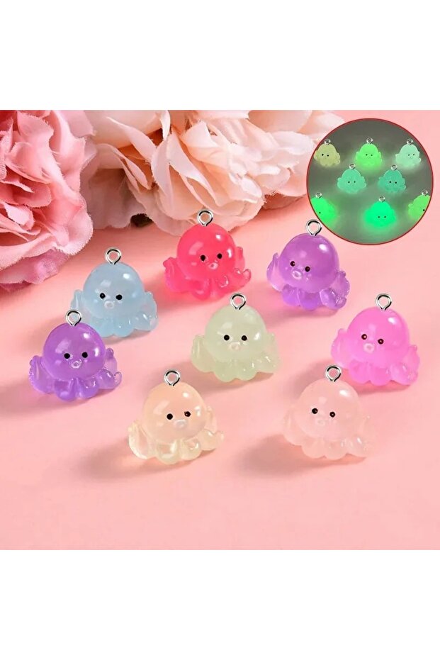 10pcs mix 10pcs Cute 3D Luminous octopus Marine animal Charms Resin Pendant For Jewelry Making Acces