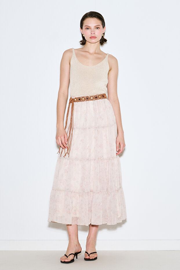 Long Tight Chiffon Skirt Blush