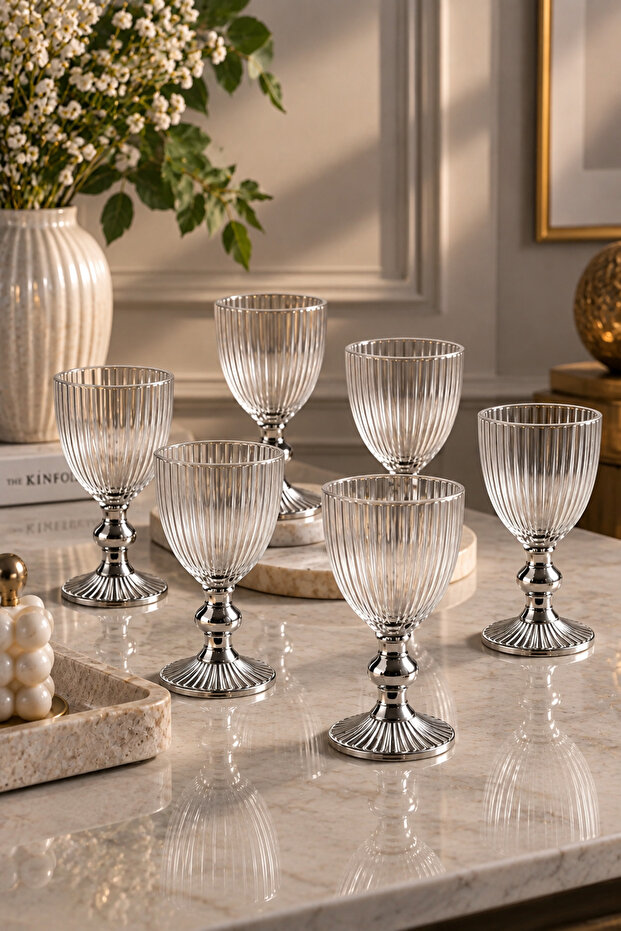 6-Piece Crystal Glass Platinum Coated Coffee Side Water Glass Goblet Cup 75 ml