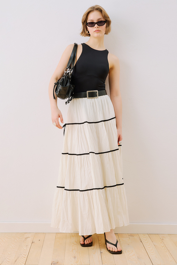 Isabella Striped Skirt Ecru