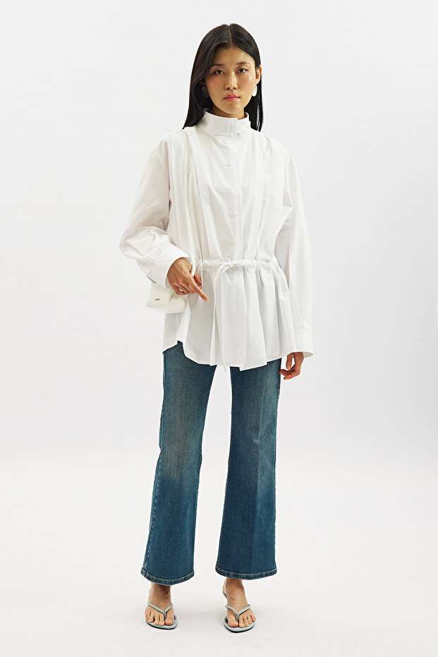 Wool Fleece Detailed Shirt Ecru