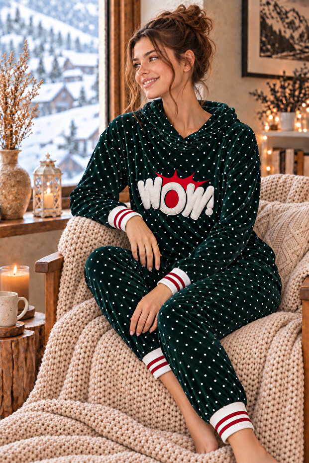 Velvet Wow Pop Art Women's Home Set - Dark Green