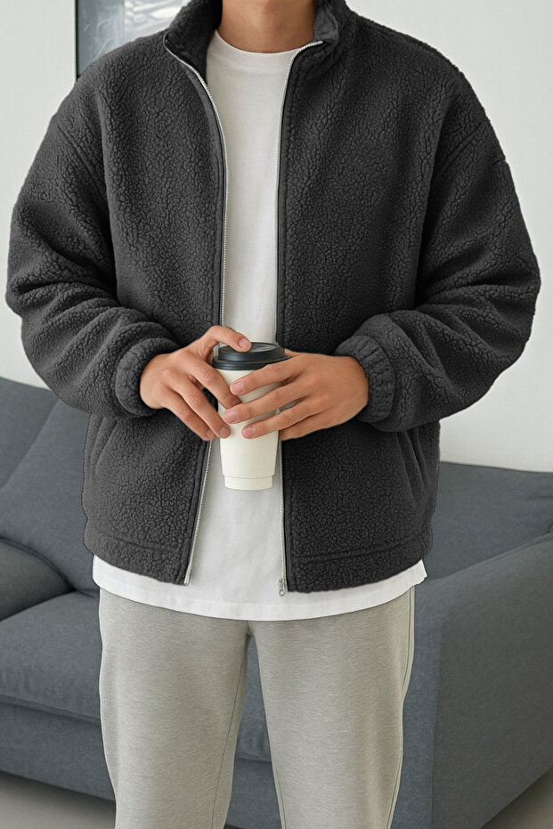 Men's Pro Thermal Inner Outer Sherpa Autumn Winter Full Zip Plush Sweatshirt