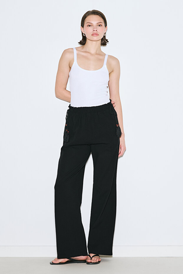 Textured Tie Trousers Black