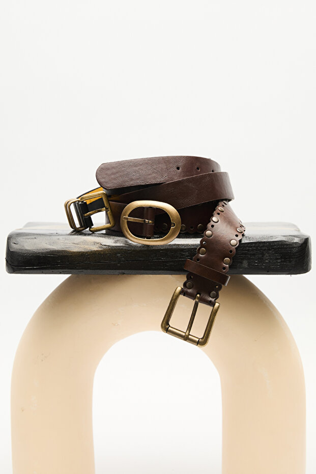 Zimbali Wide Buckle Belt Brown