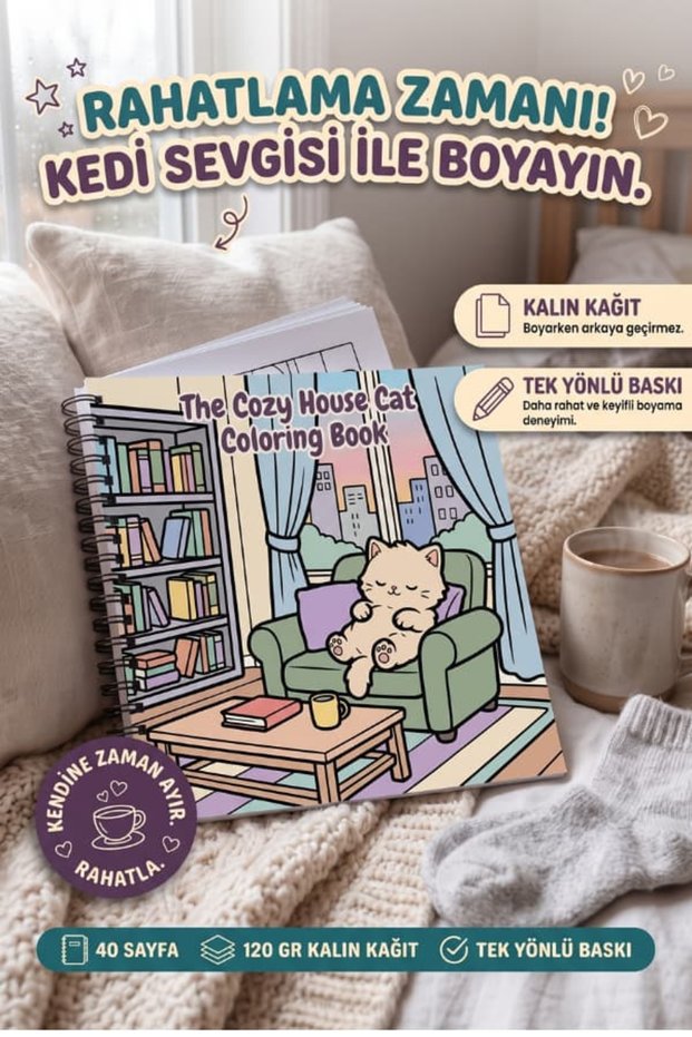 Cozy House Cats Home Cats 20X20 cm Large Coloring Book, Children Adults