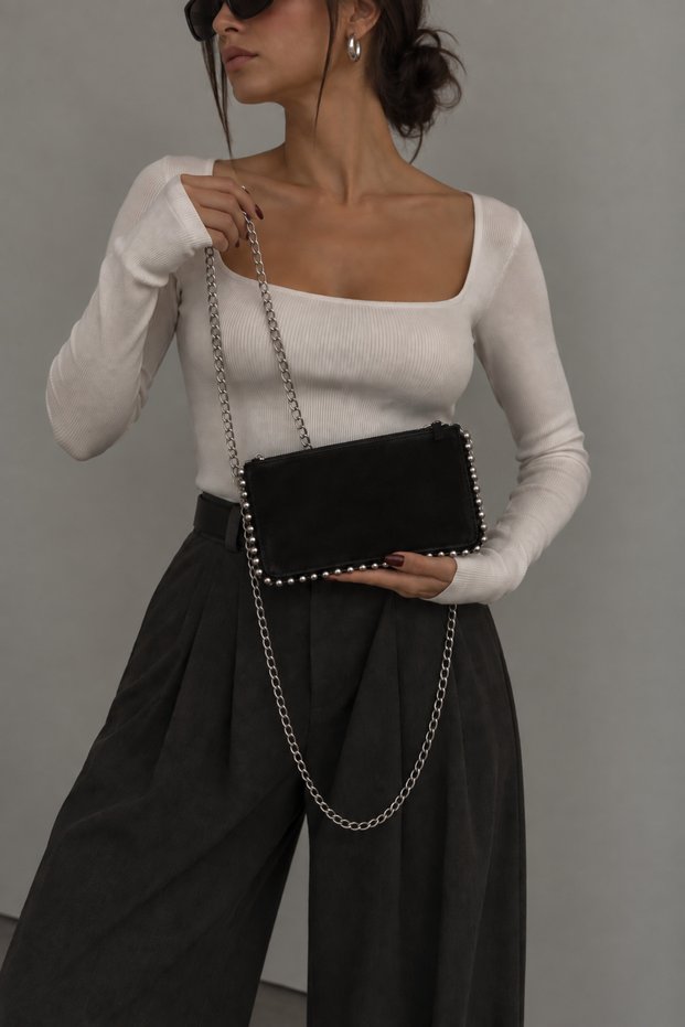 Black Beaded Women's Hand and Shoulder Bag