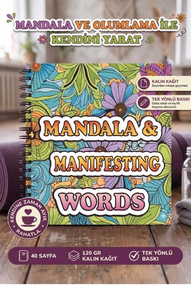 Mandala Manifest Words Bold and Easy – 20X20 cm Large Coloring Book, for Kids and Adults