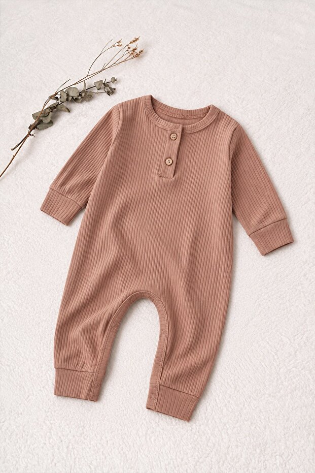 Cuffed Ribbed Jumpsuit 0-3 Years Brown