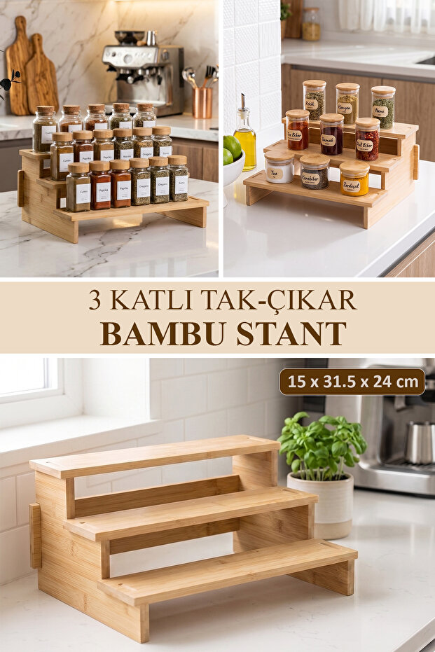 Bamboo Organizer Rack - Spice Rack Organizer with Removable Feature Bamboo Stand Ladder Jar Stand