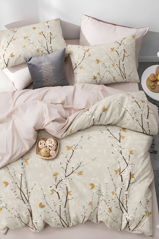 Elastic Sheet Duvet Cover Set Single Size Branch Beige