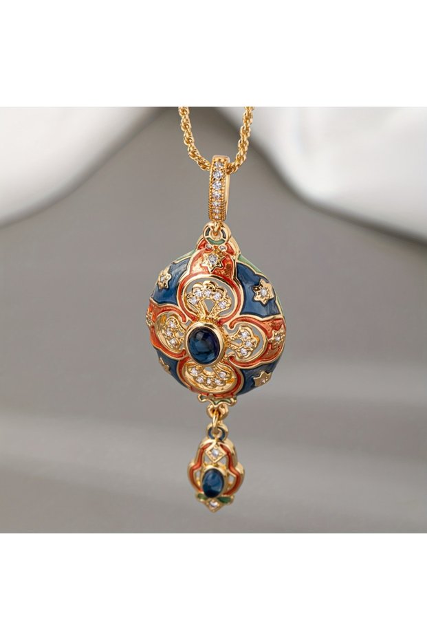 YC2048-1 1-piece Retro Palace Style Colorful Patterned Geometric Pendant Necklace, Women's Personali