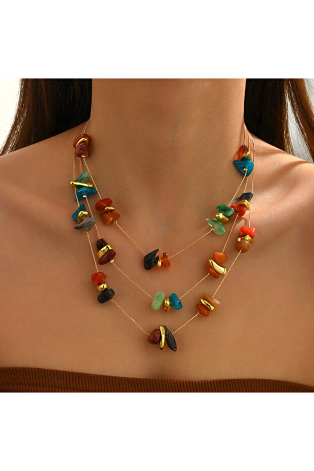 YB4454-1 Personalized Ethnic Style Colorful Irregular String Multi-layer Necklace, Women's Fashion F