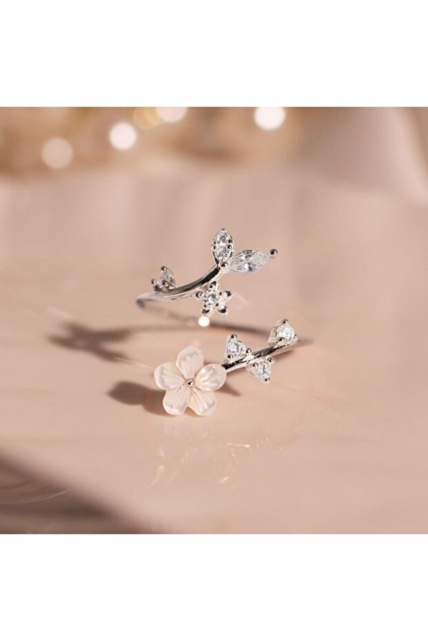 ZF8042-2 resizable Exquisite Sparkling Inlaid Zirconia Flower Open-end Ring, Suitable for Women's Da
