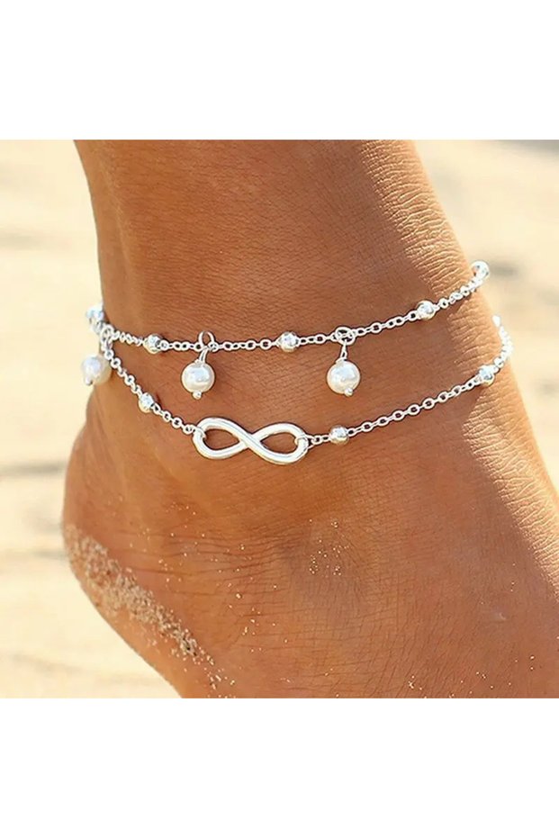 X675 Boho Silver Plated Shiny Chains Anklet for Women Friendship Beach Foot Jewelry Leg Bracelet Bar