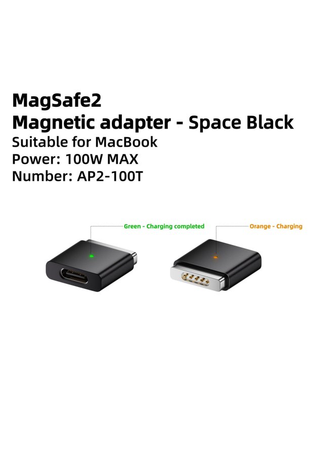 Mag2T-Space Black 2025 New Type-C to Magsafe 2 Adapter,Support PD 100W Magnetic Charging Converter T