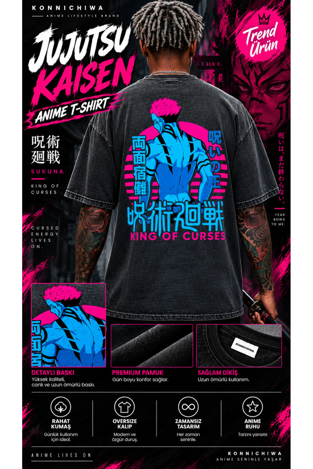 Jujutsu Kaisen Anime Toji Fushiguro and Sukuna Anime Cosplay Manga T-Shirt Acid Wash Tshirt