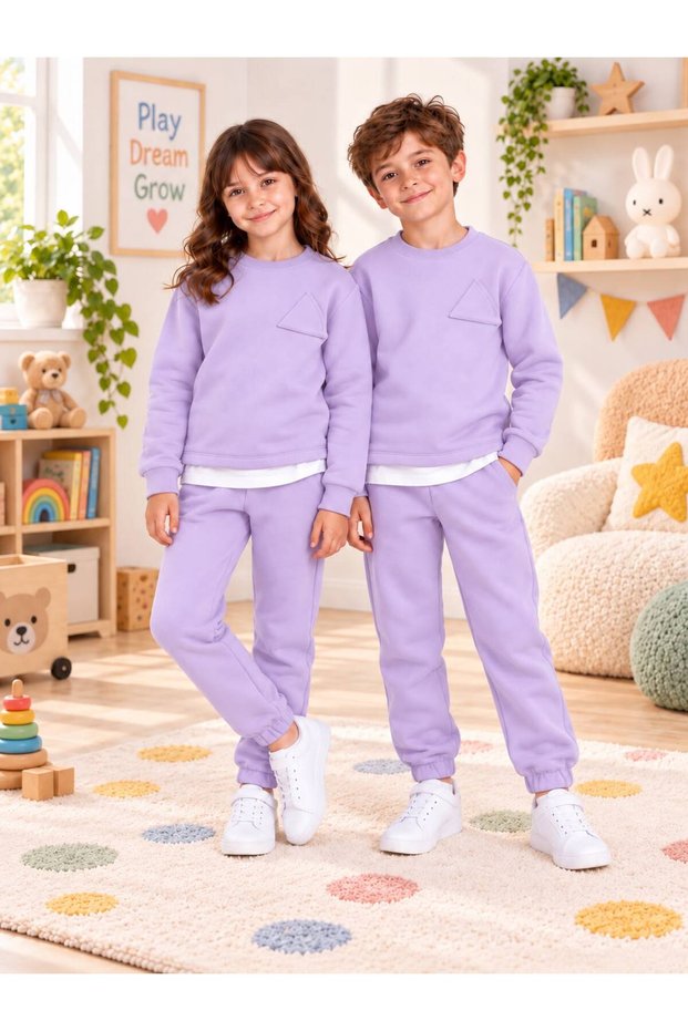 Kids & Baby Unisex Crew Neck Fleece-Lined Winter Sweatshirt Nursery Tracksuit Set 3-8 Years