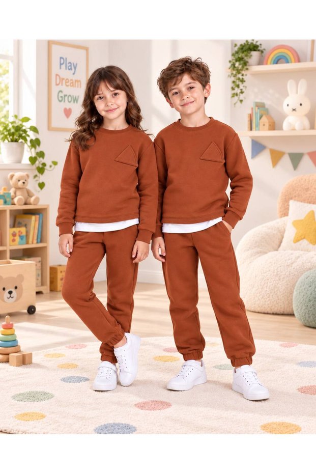 Kids & Baby Unisex Crew Neck Fleece-Lined Winter Sweatshirt Nursery Tracksuit Set 3-8 Years
