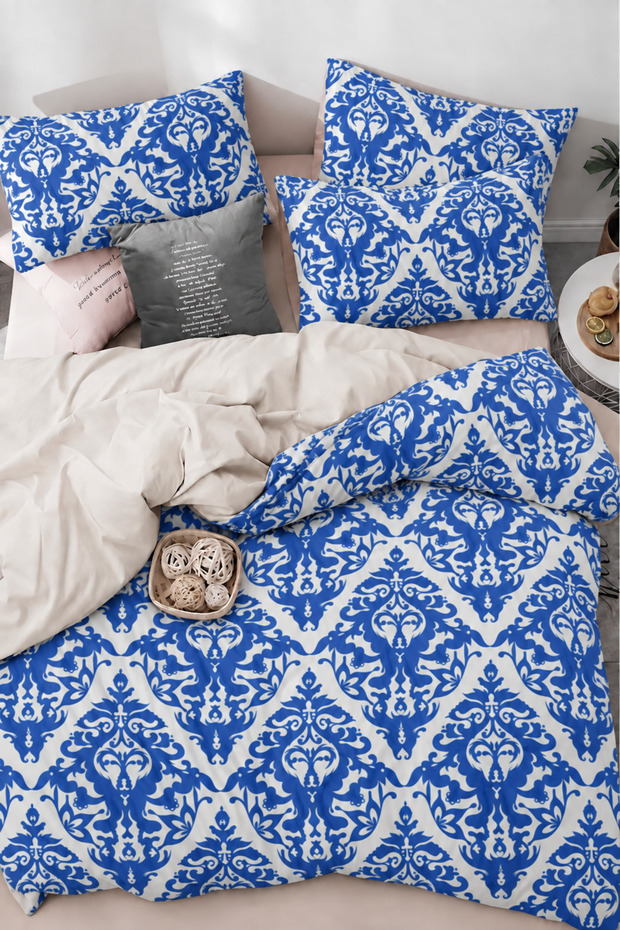 Elastic Sheet Duvet Cover Set Single Size Damascoo Blue Indigo