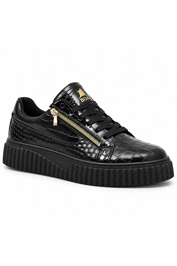 Snr 308 Charcoal Men's Shoes - Full Black Smooth Synthetic Leather Non-Slip Sole Casual Walking Sneaker